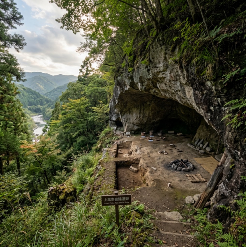 Sítio arqueológico de um rock shelter do período Jōmon no Japão, onde foram encontrados vestígios de cães ancestrais dos cães japoneses nativos